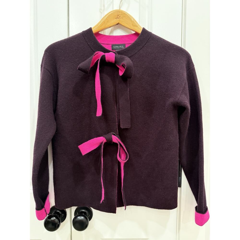 Carlisle Collection Plum Pink Tie Sweater Cashmere Wool Blend small boutique